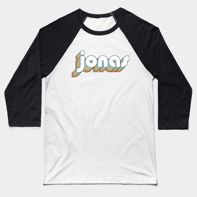 Jonas - Retro Rainbow Typography Faded Style Baseball T-Shirt by Paxnotods